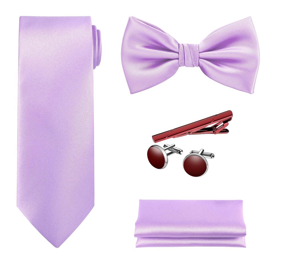 1392 TIE G 5pcs Tie Set in Premium Gift Box : Solid Color Necktie, Satin